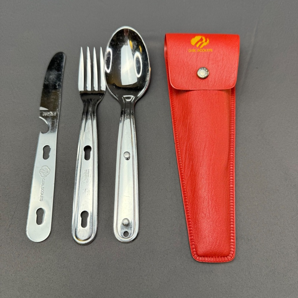 Vintage Girl Scouts Imperial USA Camping Utensil Set Knife Fork Spoon Hiking